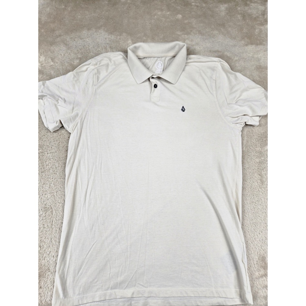 Volcom Mens Beige Short Sleeve‎ Polo Shirt Logo Embroidered Size L